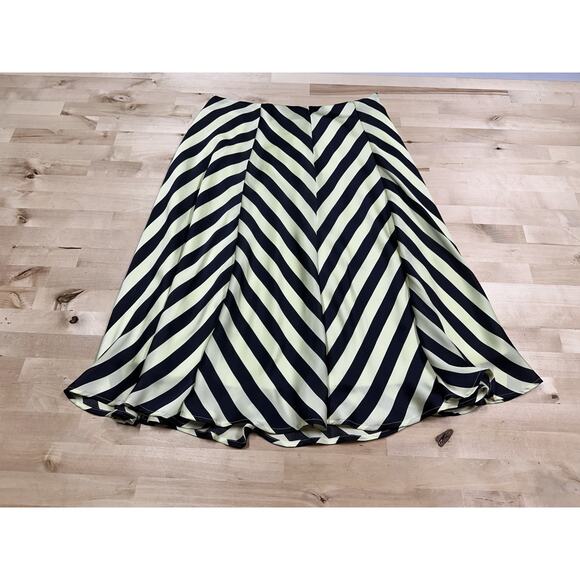 Soft Surroundings Sz Small Green Navy Blue Striped Chevron A-Line Full Skirt - Picture 1 of 9